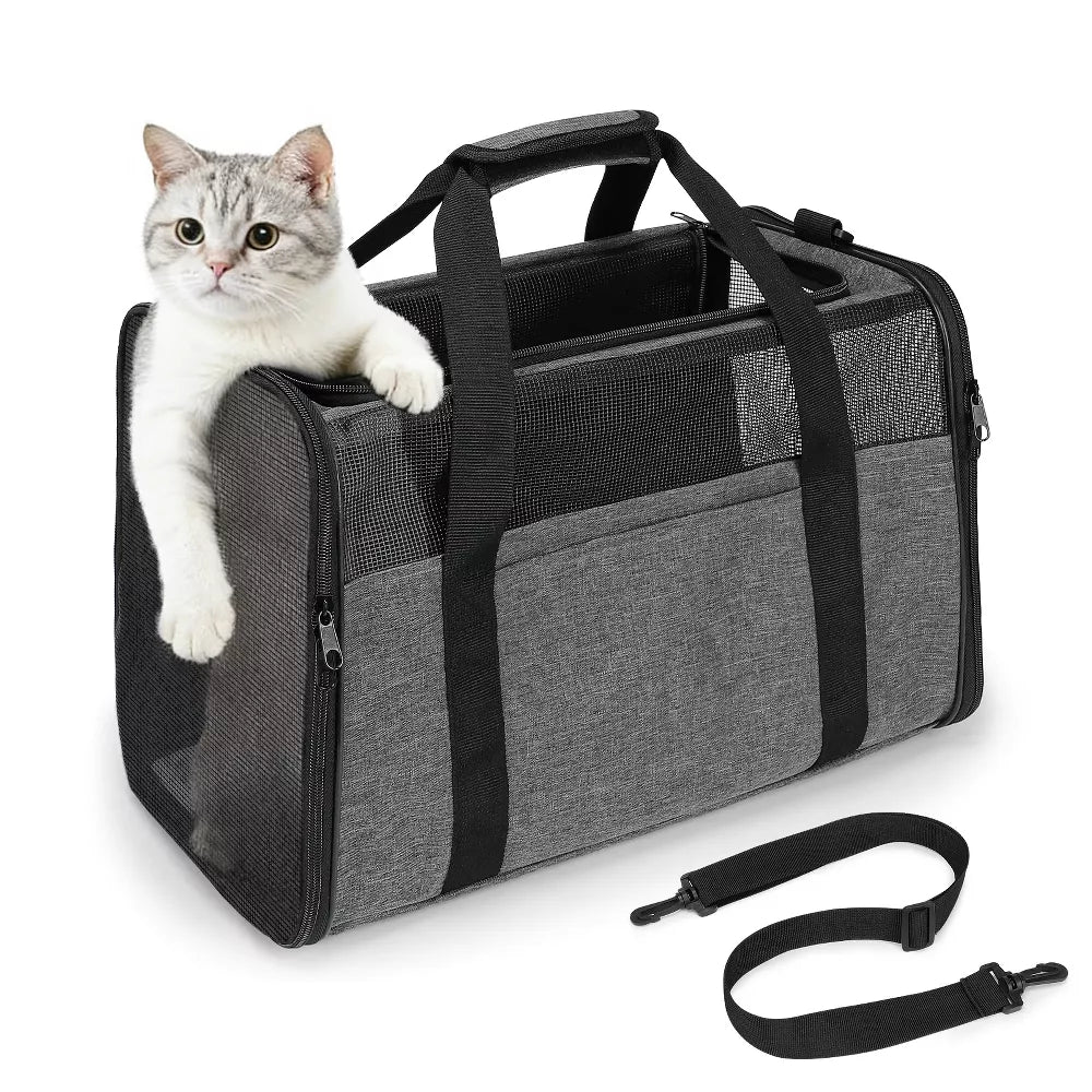 Grey Dual-Opening Soft Pet Travel Carrier
