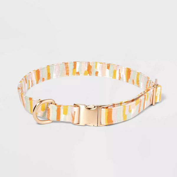 XL Brushed Stroke Polyester Cotton Adjustable Dog Collar With Rose Gold Clip Clasp & D-Ring