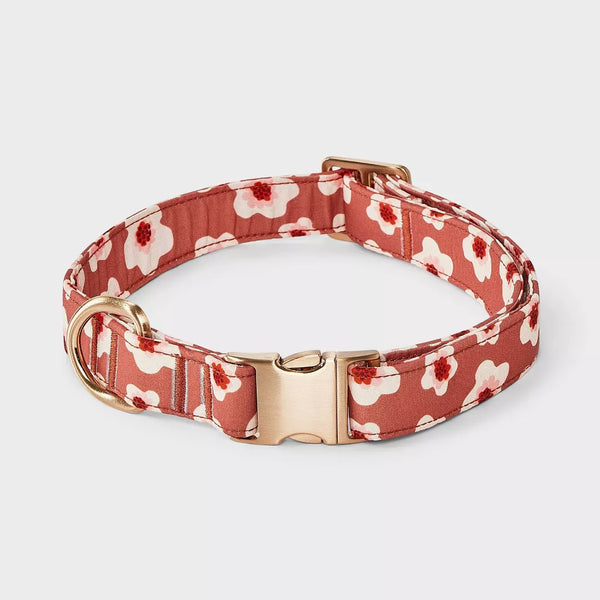 XL Fashion Floral Polyester Adjustable Pet Collar With D-Ring & Quick Clip Clasp