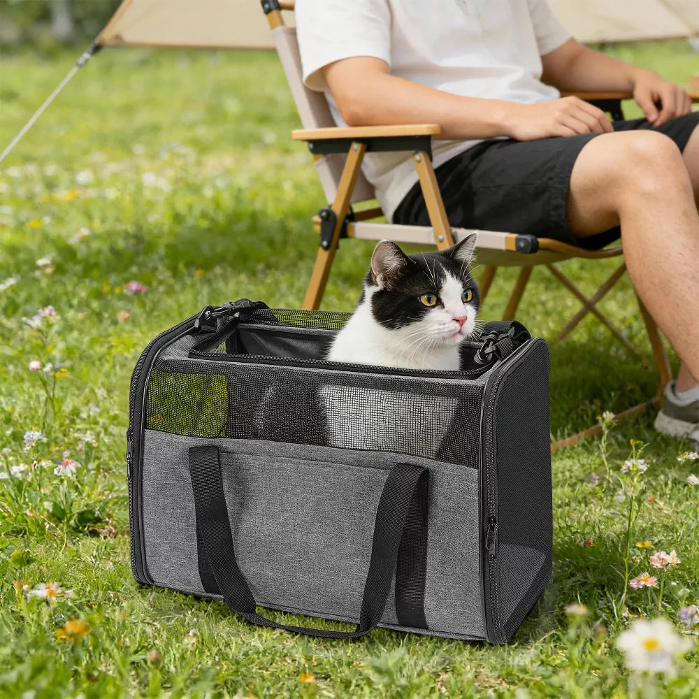 Grey Dual-Opening Soft Pet Travel Carrier