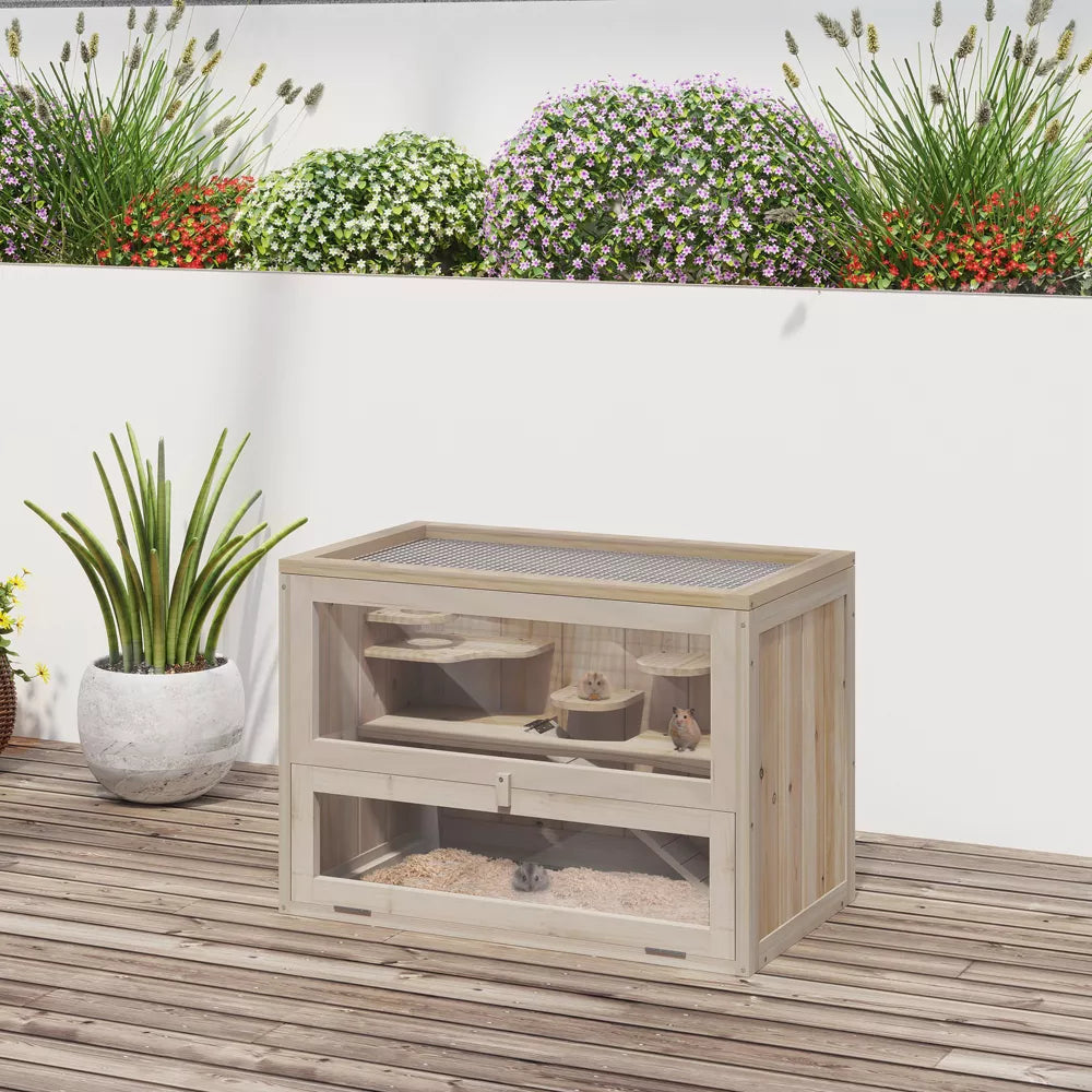2-Tier Wooden Hamster Habitat Cage