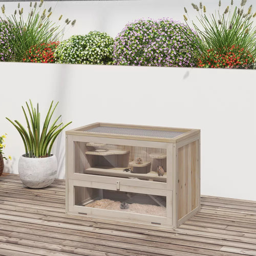 2-Tier Wooden Hamster Habitat Cage