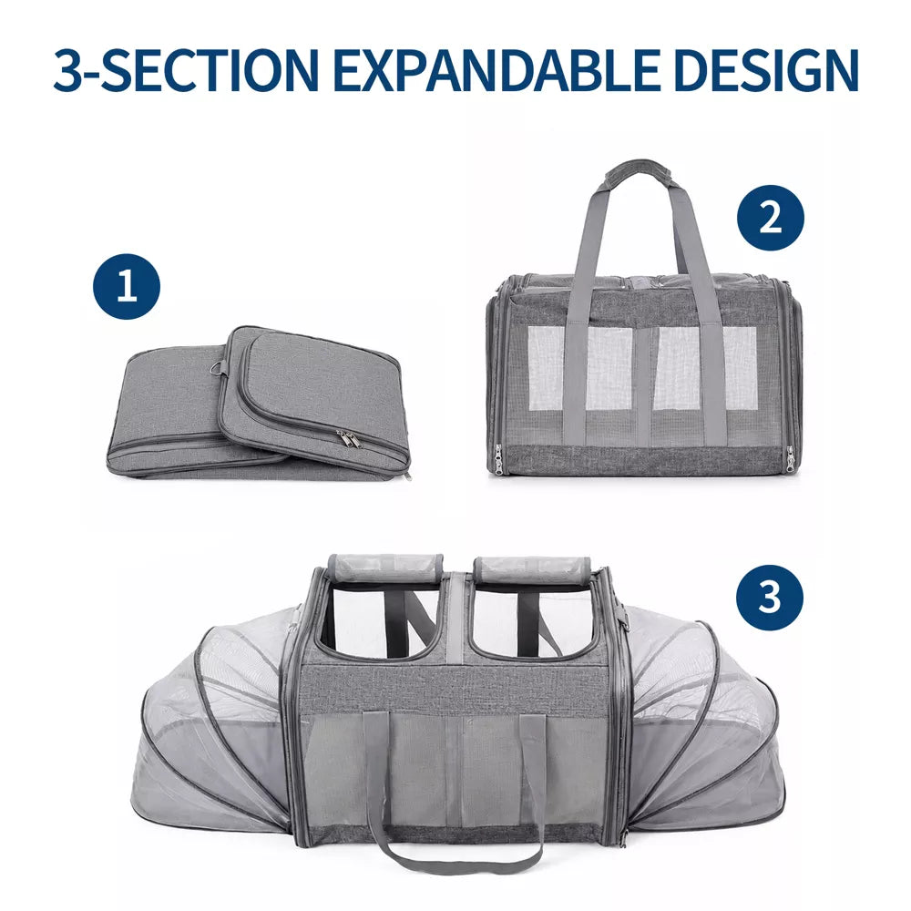 Expandable Double Pet Travel Carrier Backpack