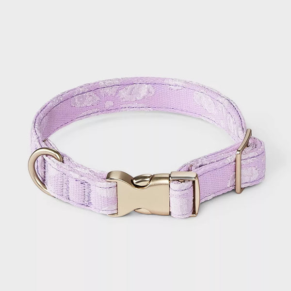 S Size Lavender Floral Textured Polyester Dog Collar With Metal Buckle